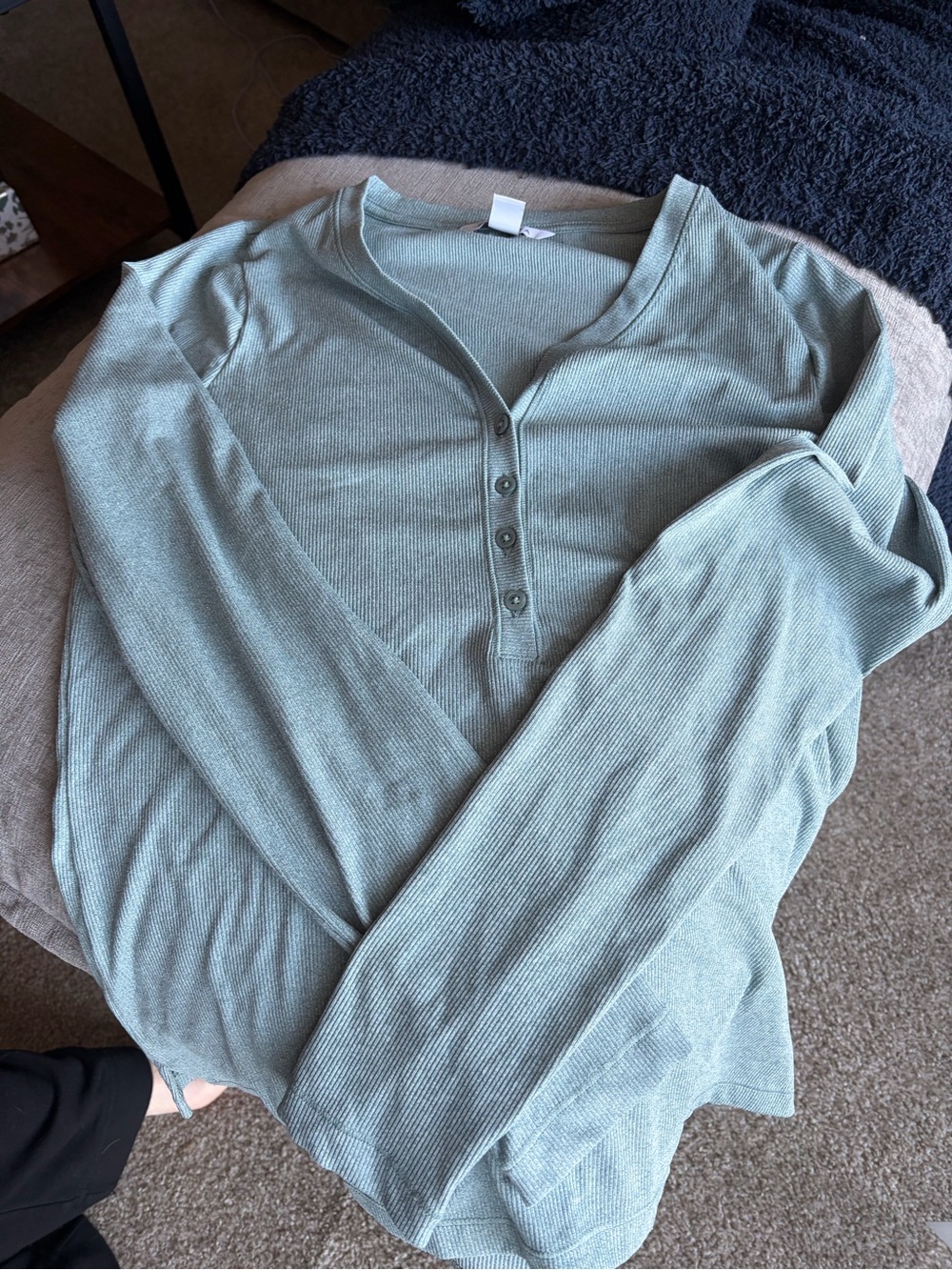 Athleta Sage Green Ribbed Henley Top